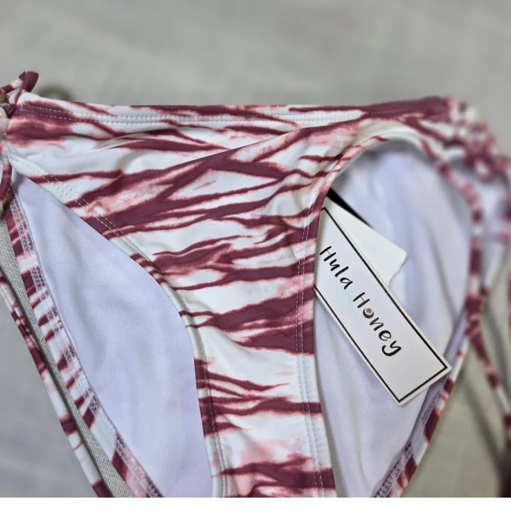 Lot 3 NWT California Waves Hula Honey Bikini Bottoms Red Striped Tie Dye S M